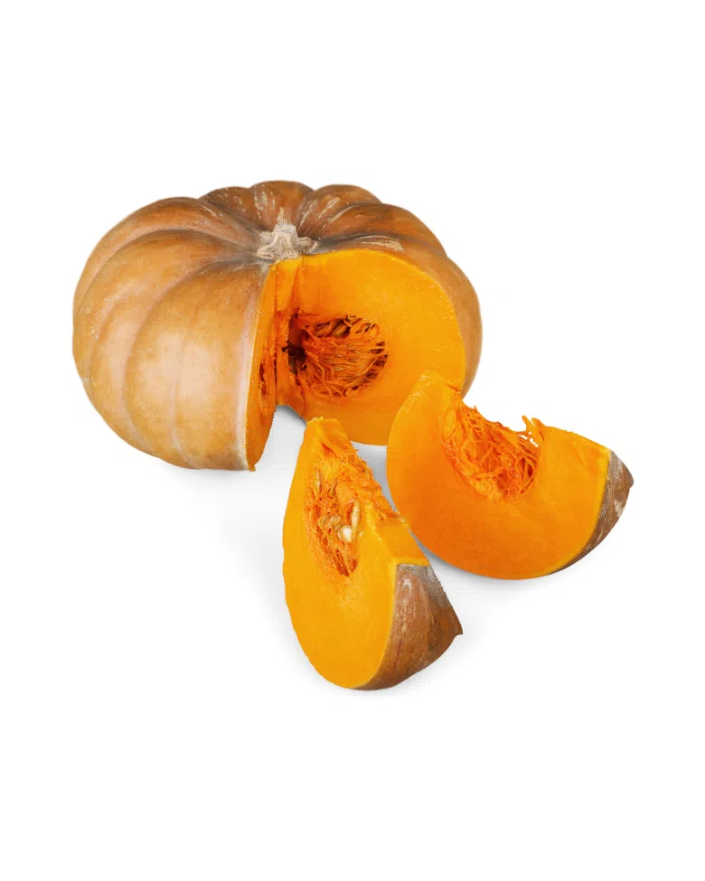 zucca tonda intera con due fette tagliate