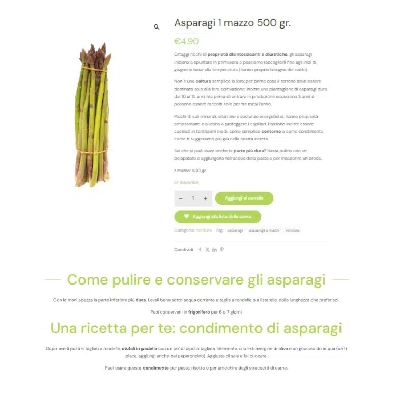 Scheda prodotto asparagi sul sito