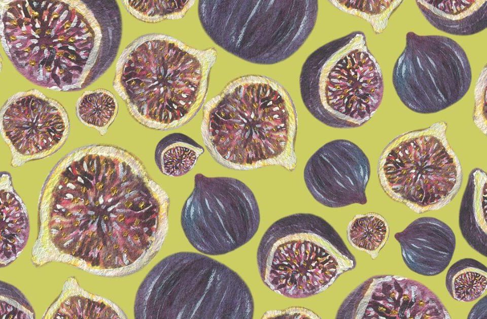 Pattern di fichi disegnati su sfondo verde