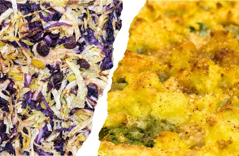 cavolo al forno e torta rustica con patate e broccolo siciliano