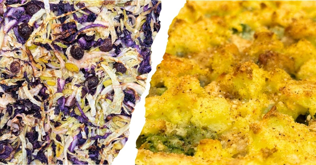cavolo al forno e torta rustica con patate e broccolo siciliano