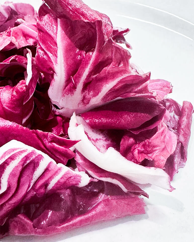 dettaglio piatto con foglie di cuore di radicchio